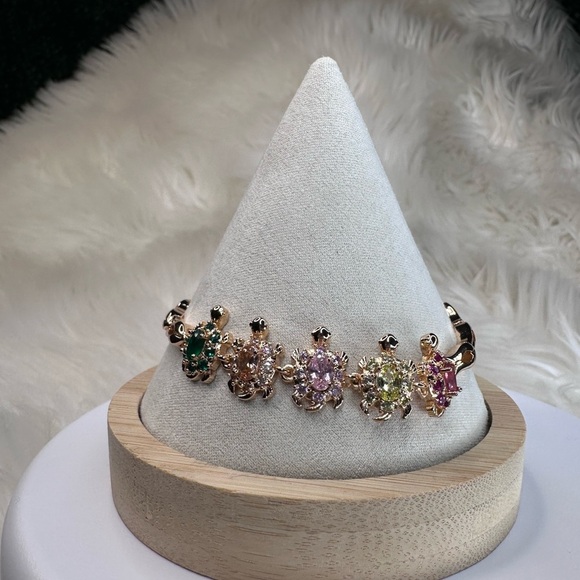 New Gold plated Turtle Bracelet with Multicolor Gemstones - Picture 10 of 10